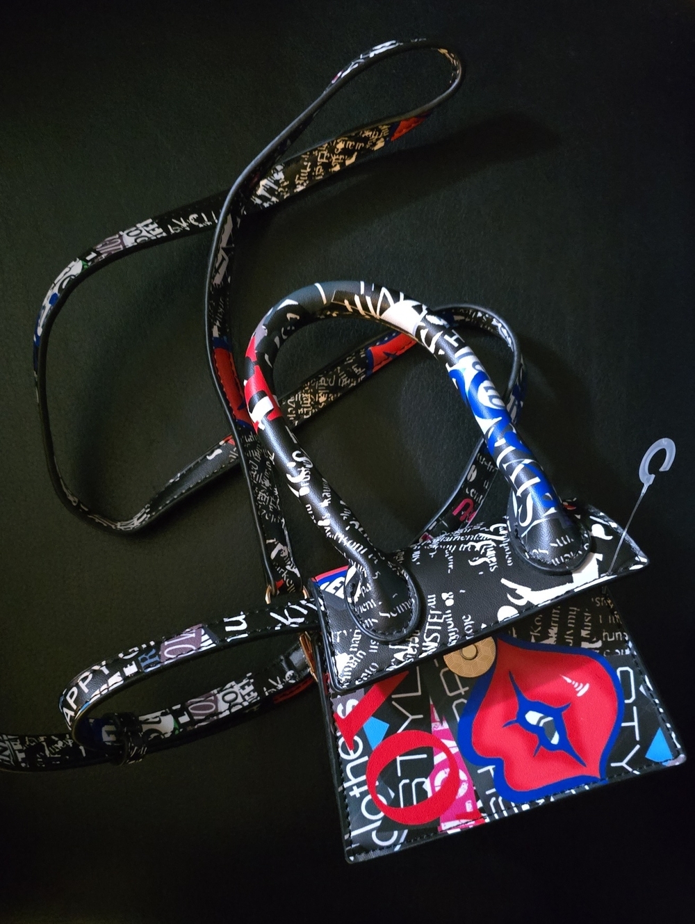Graphic Black Multicolor Mini Crossbody Tote